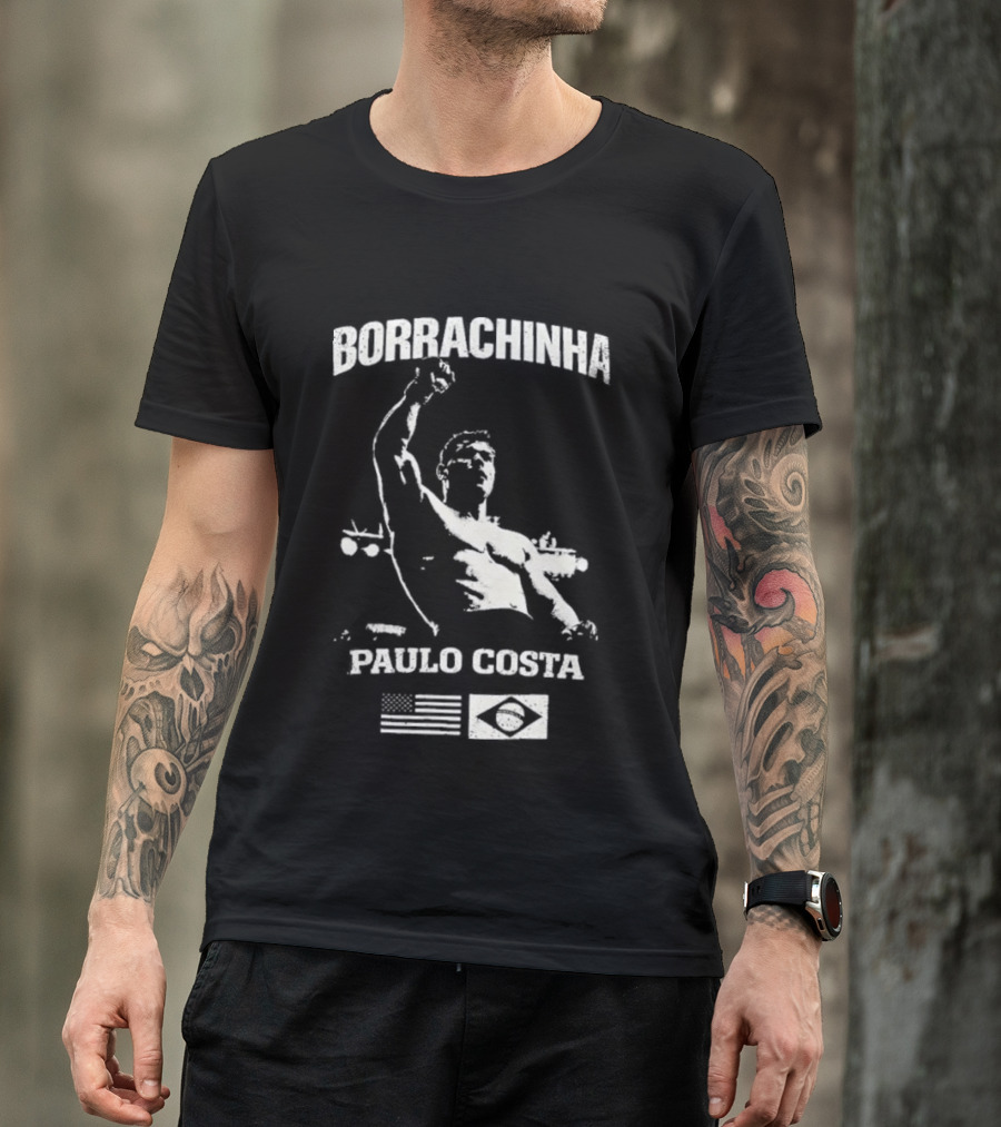 Borrachinha Paulo Costa Raised Arm MMA Fighter Brazil Flag T-Shirt