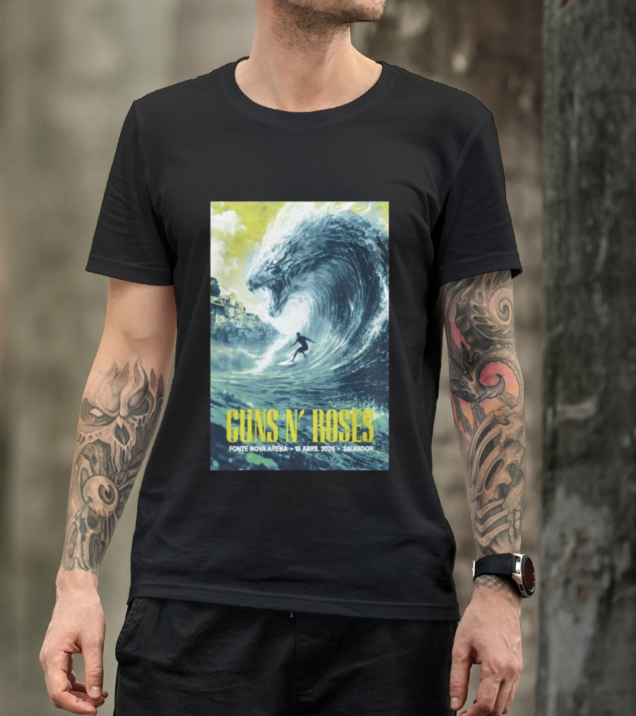 Guns N' Roses Concert April 15 2026 Fonte Nova Arena Salvador Surfer Wave T-Shirt
