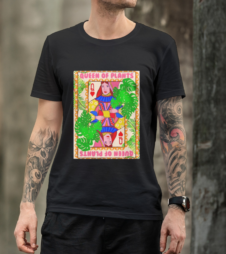 Queen Of Plants Playing Card Monstera Leaves Q Heart T-Shirt