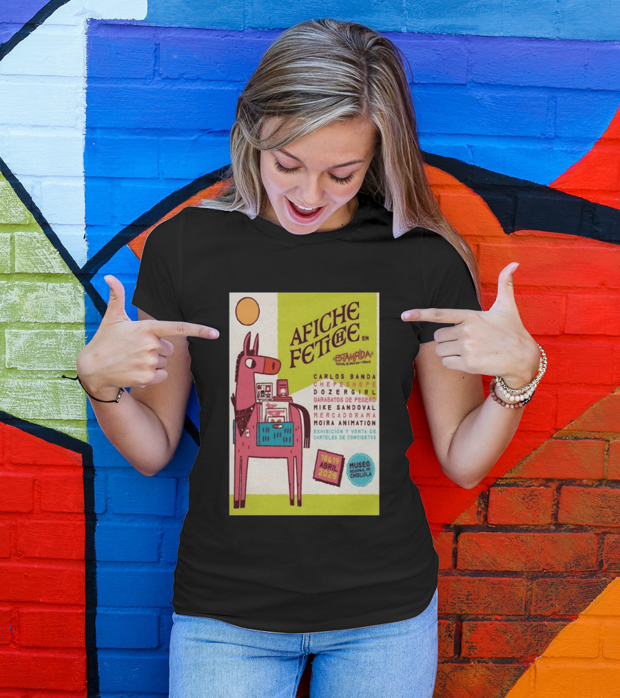 Afiche Fetiche Estampida Festival Gráfica Cómics Cholula Abril 2026 Museo Regional Exhibición Carteles Conciertos T-Shirt