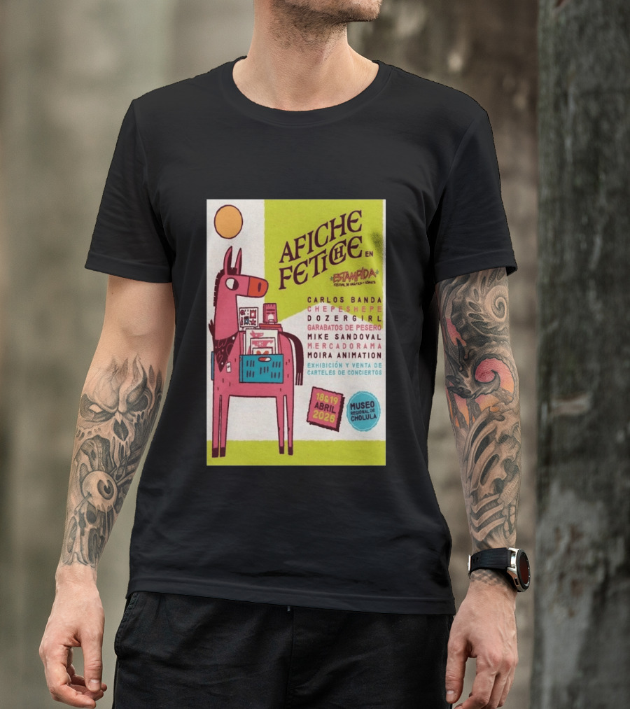 Afiche Fetiche Estampida Festival Gráfica Cómics Cholula Abril 2026 Museo Regional Exhibición Carteles Conciertos T-Shirt