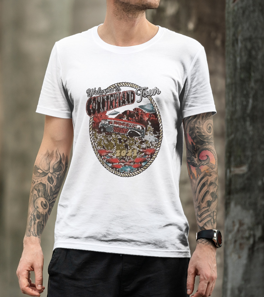Welcome To Countryland Tour 2021 Flatland Cavalry Bus And Desert Scene T-Shirt