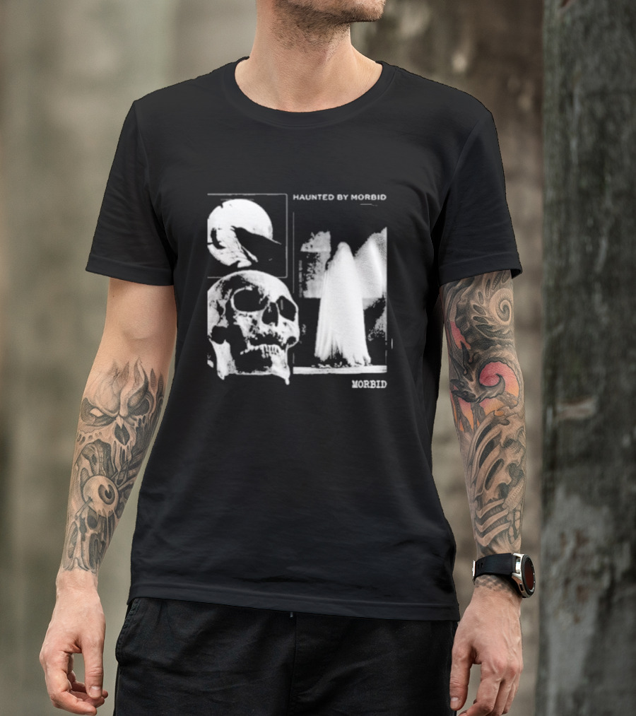 Haunted By Morbid Skull And Ghost Imagery Morbid Podcast T-Shirt