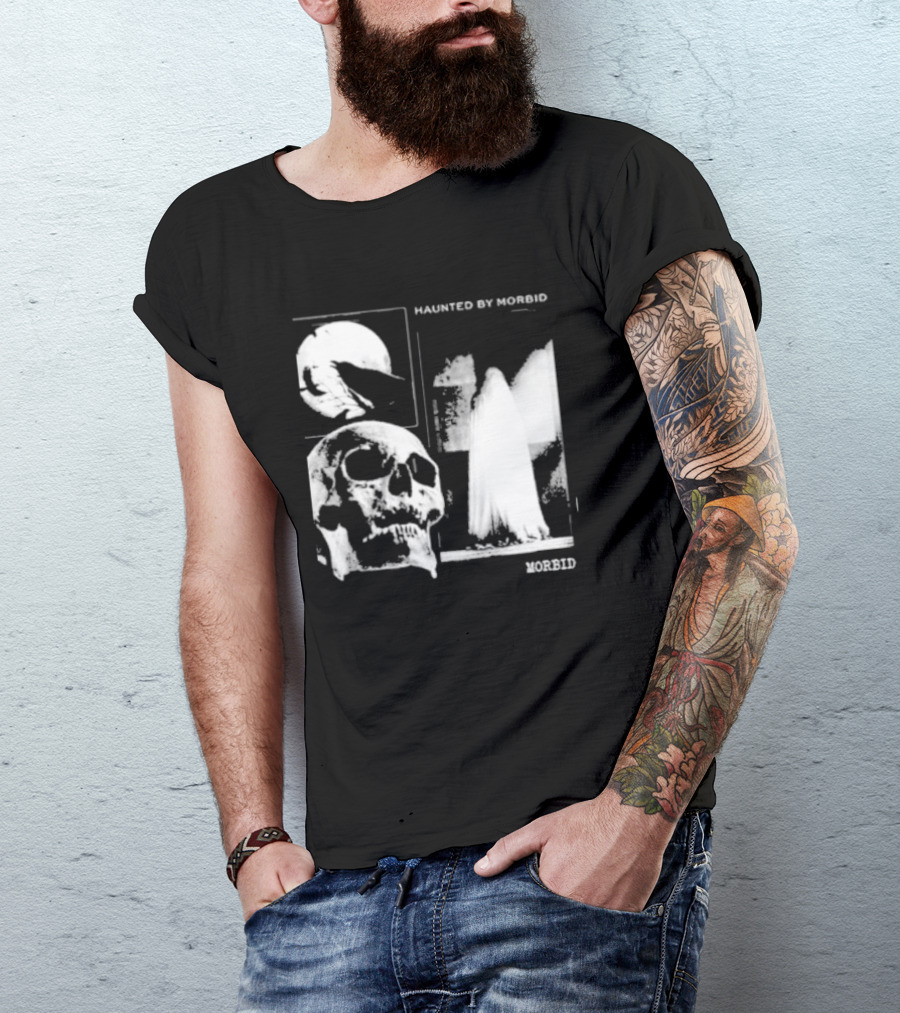 Haunted By Morbid Skull And Ghost Imagery Morbid Podcast T-Shirt