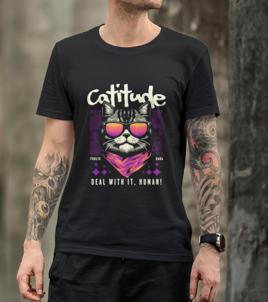 Cattitude Cool Cat Sunglasses Deal With It Human T-Shirt