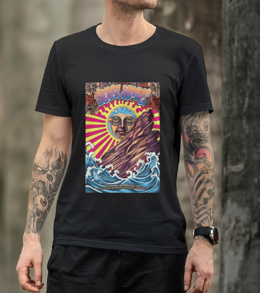Sublime April 18 2026 Red Rocks Amphitheatre Morrison CO Performing Their Greatest Hits Sun Ocean Waves T-Shirt
