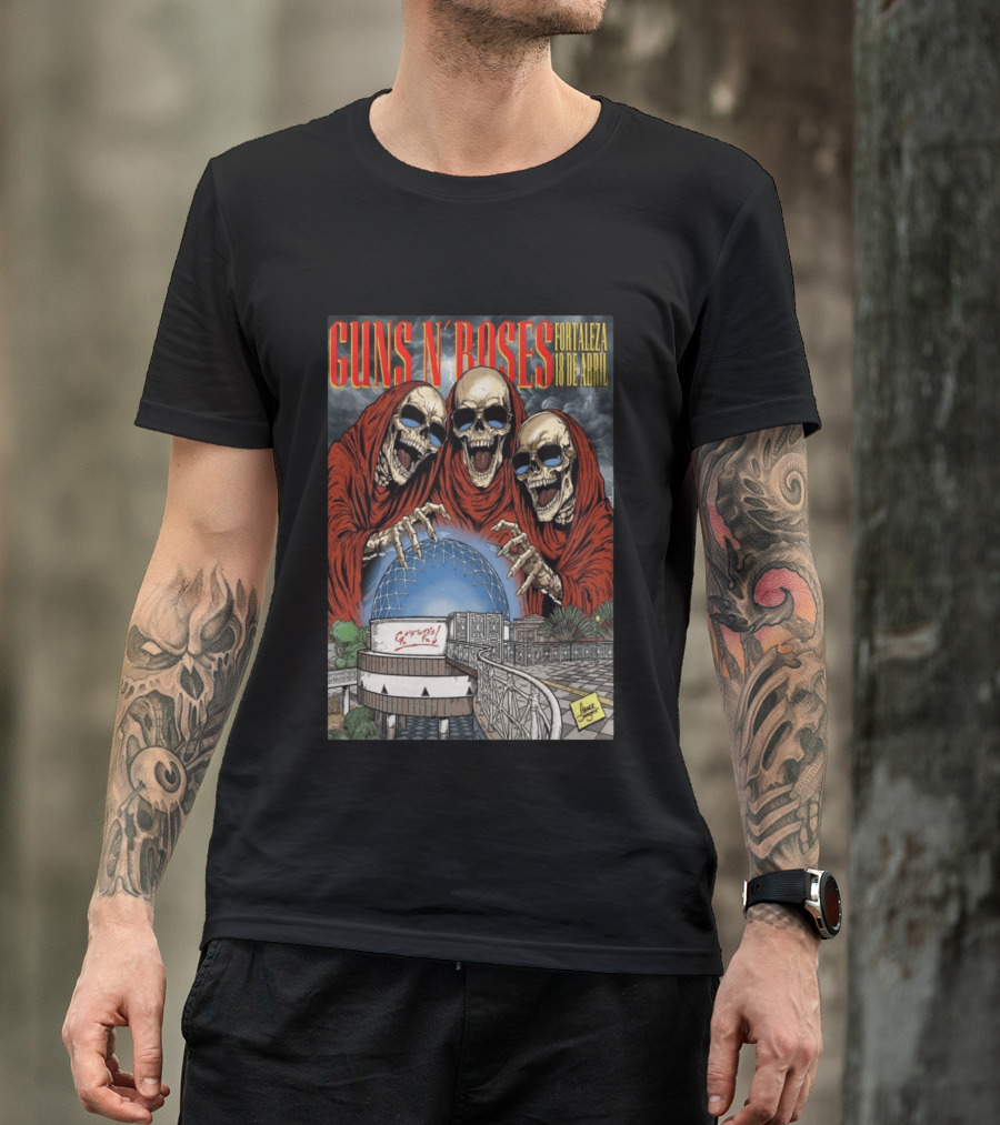 Guns N' Roses Fortaleza 18 De Abril Skeleton Red Hooded Figures Concert T-Shirt