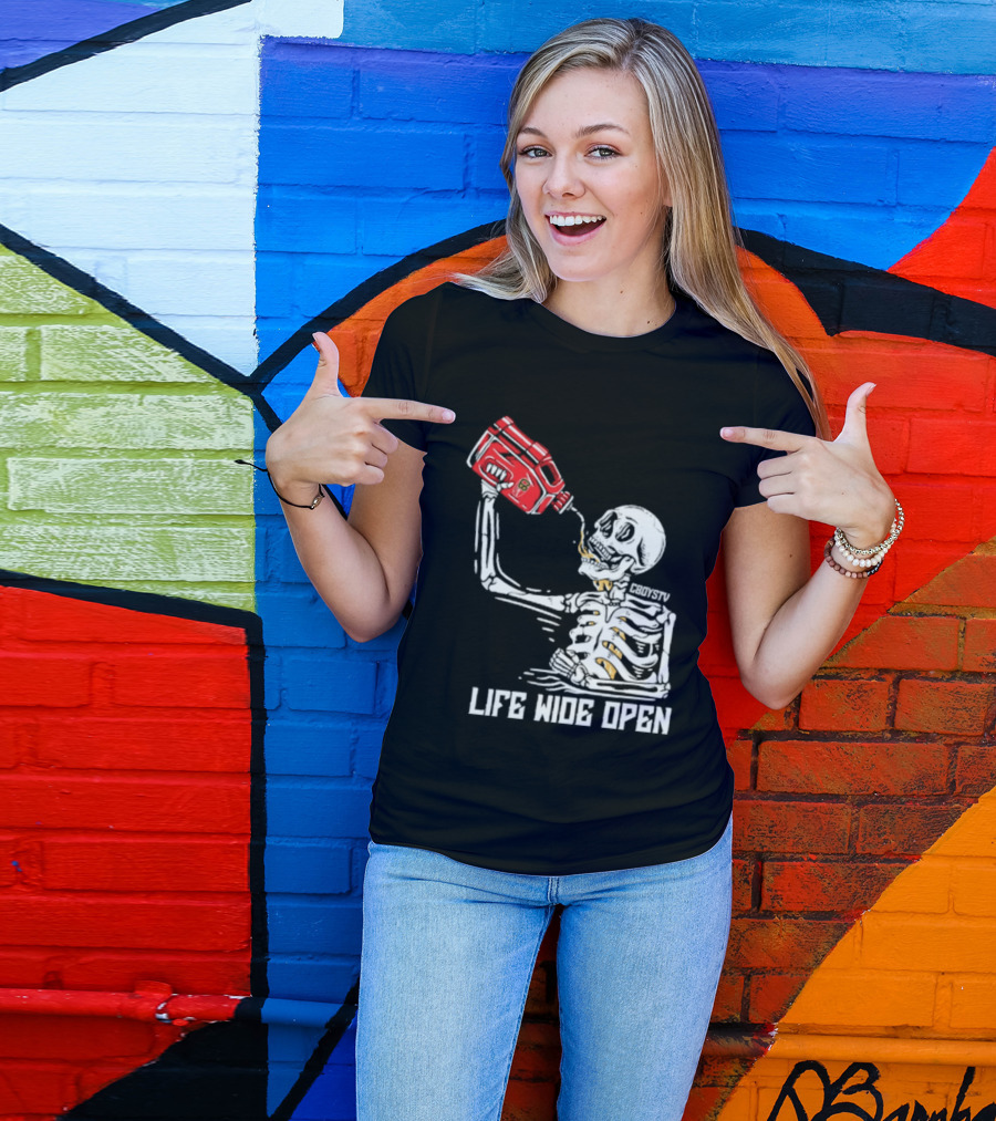 Cboystv Life Wide Open Skeleton Drinking Soul Fuel T-Shirt
