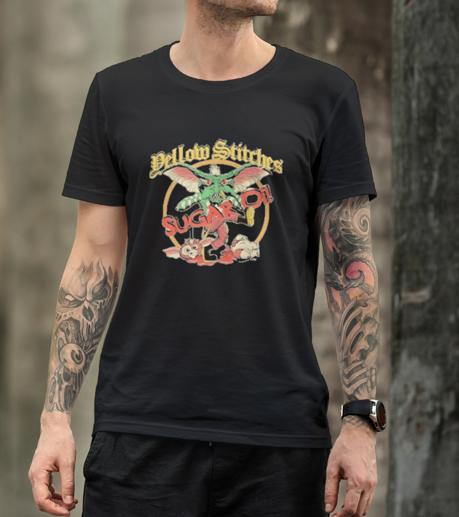 Yellow Stitches Sugar Oi Creature With Wings And Mischievous T-Shirt