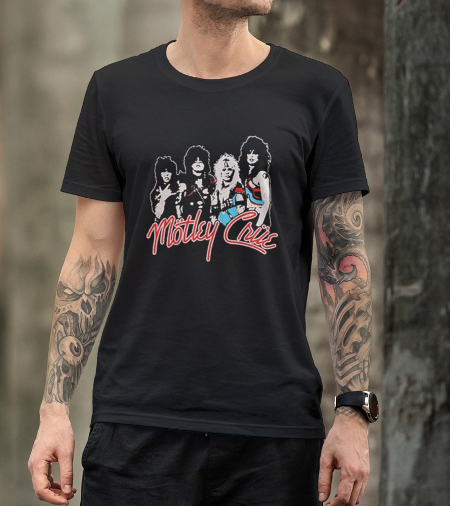 Motley Crue Band Members Sketch Red And Blue Outlines T-Shirt