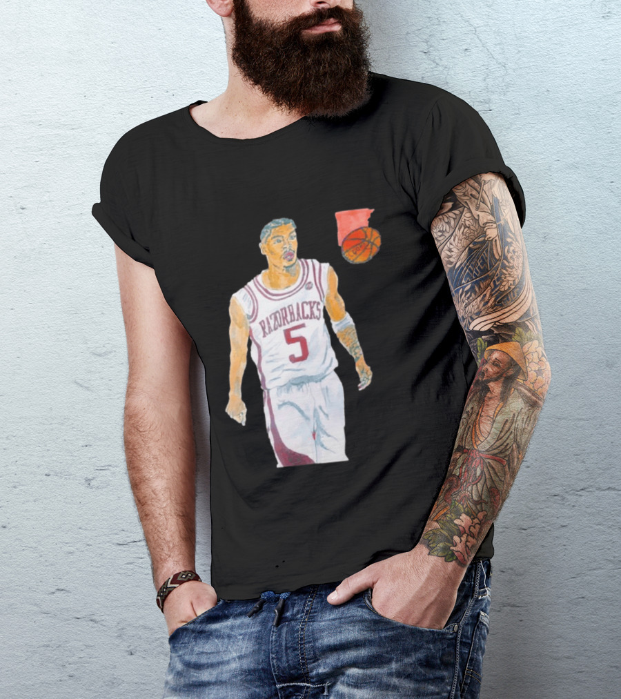 Arkansas Razorbacks Basketball Darius Acuff Jr. Caricature Player Number 5 T-Shirt