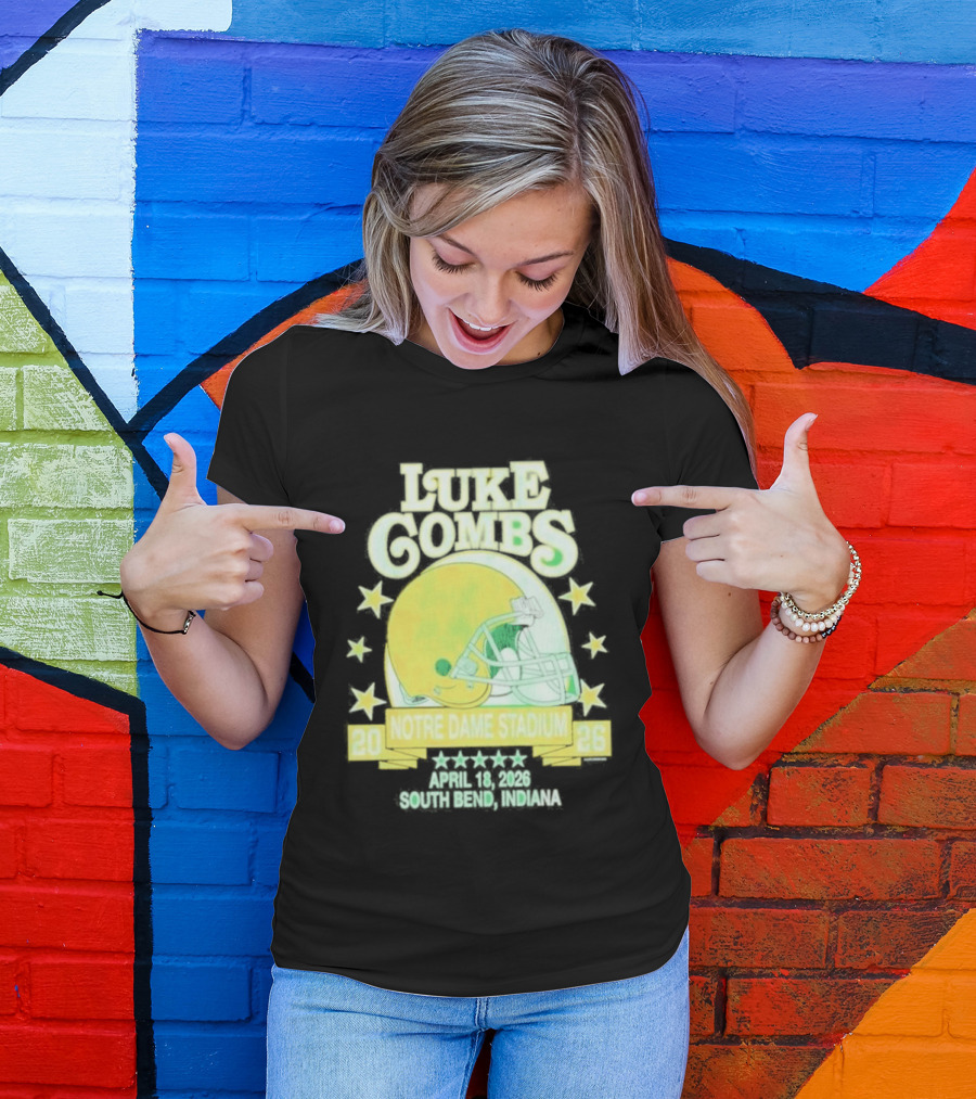 Luke Combs Notre Dame Stadium April 2026 South Bend Indiana Football Helmet Stars T-Shirt