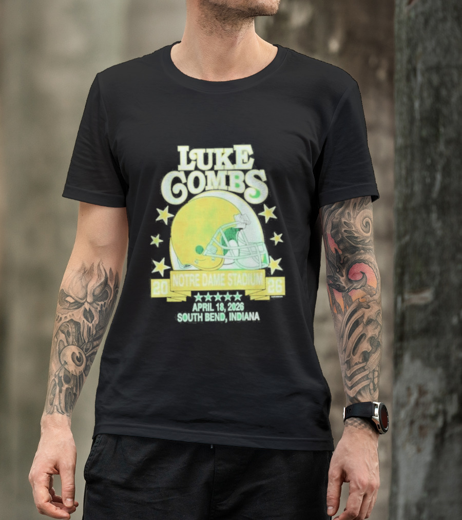 Luke Combs Notre Dame Stadium April 2026 South Bend Indiana Football Helmet Stars T-Shirt