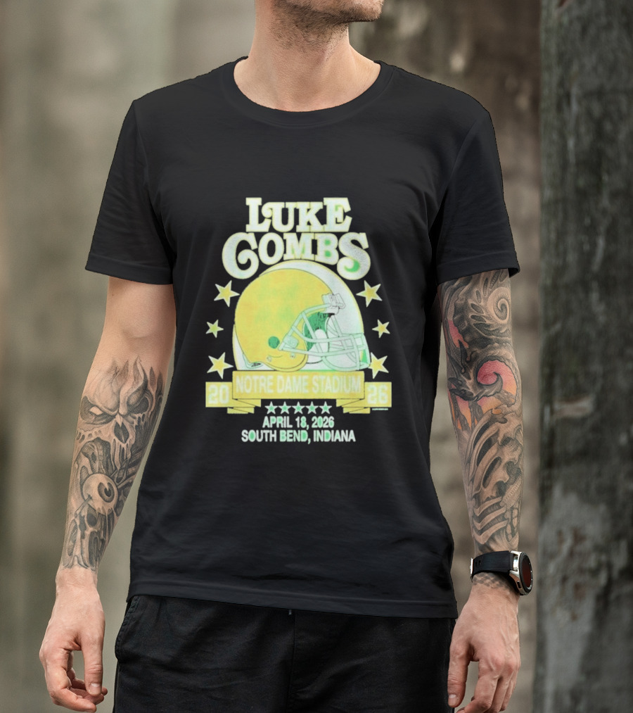 Luke Combs Notre Dame Stadium April 18 2026 South Bend Indiana Helmet Football Event T-Shirt