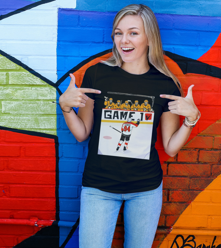 Philadelphia Flyers Porter Martone Celebrates Game 1 Win Over Pittsburgh Penguins T-Shirt