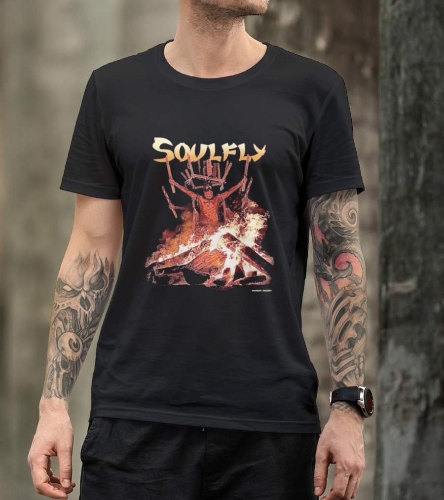 Soulfly Chama Tribal Warrior With Flaming Bonfire T-Shirt