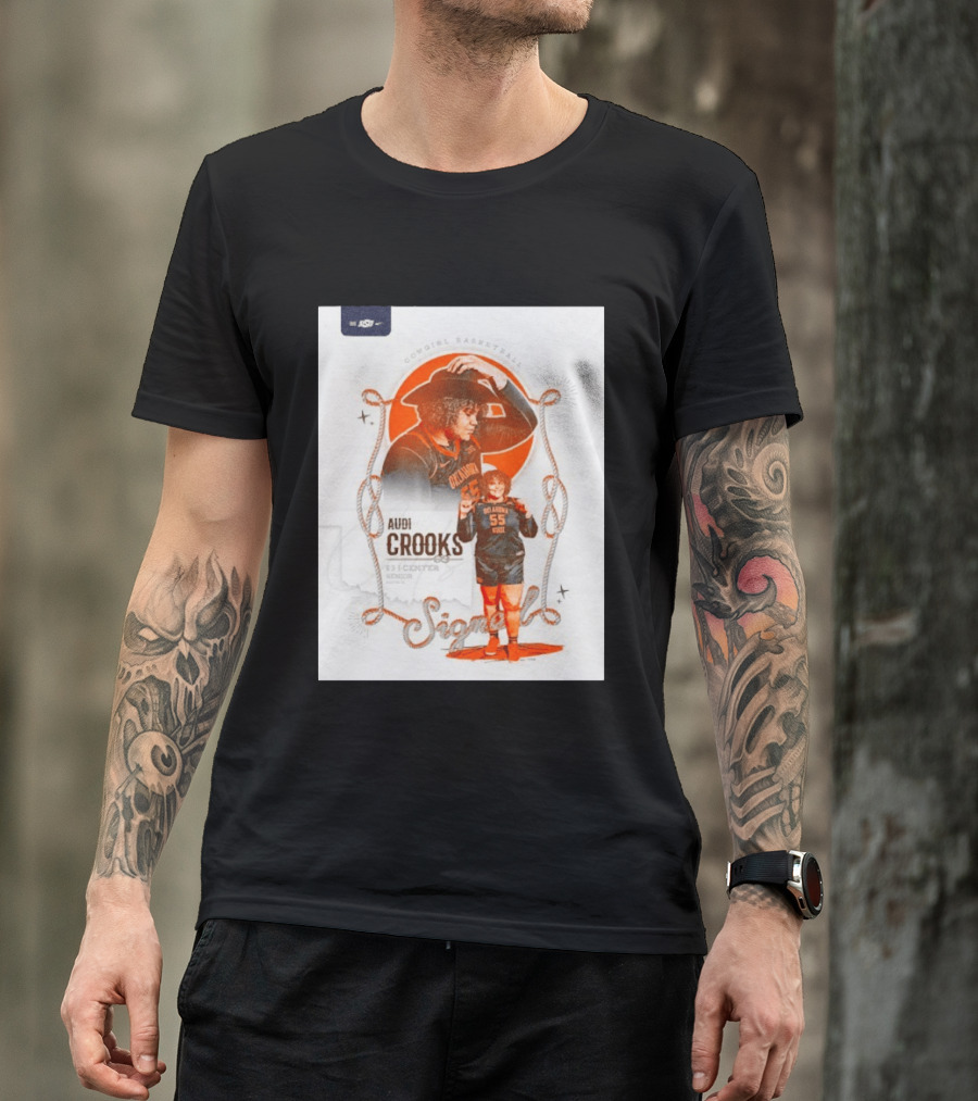 Audi Crooks Signed Oklahoma State Cowgirls Basketball 55 Center Senior T-Shirt
