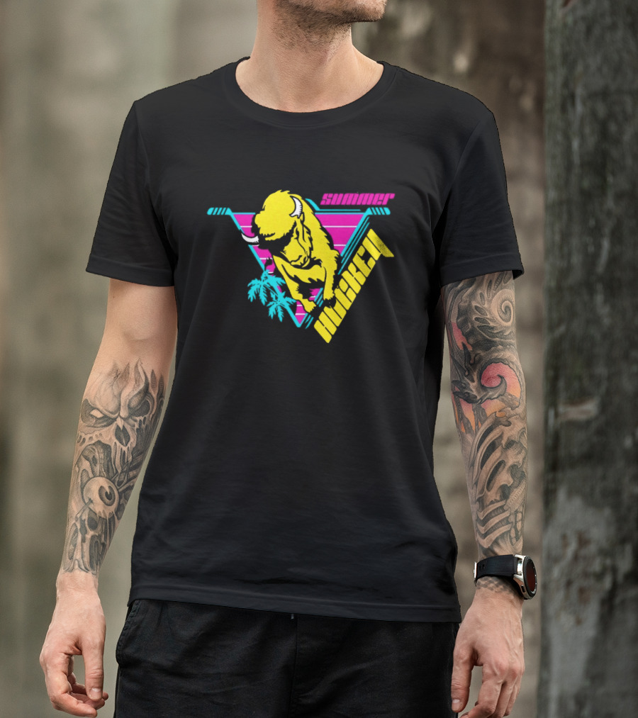 Summer Hockey Buffalo Retro Neon Triangle Vibes T-Shirt