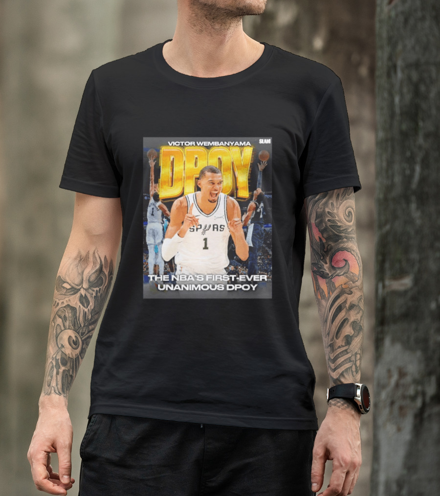 Victor Wembanyama Spurs Basketball NBA First Ever Unanimous DPOY Recognition T-Shirt