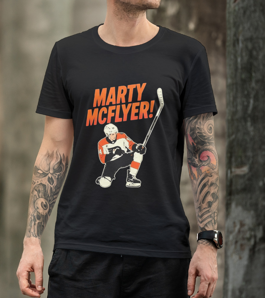 Marty McFlyer 94 Hockey Player In Action T-Shirt