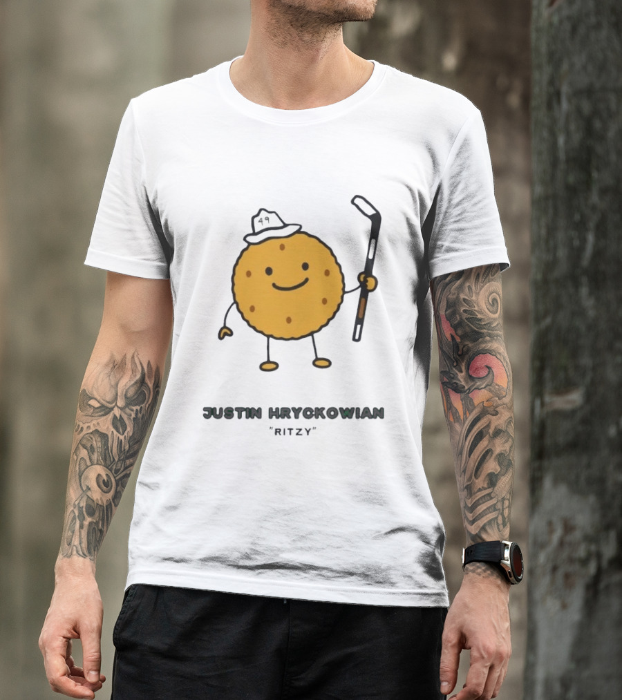 Justin Hryckowian Ritzy Hockey Cookie Character With Hat T-Shirt