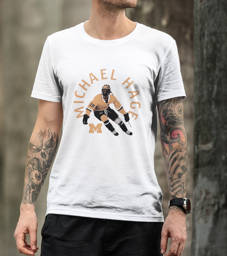 Michael Hage Michigan Wolverines Hockey 2026 Retro Ice Hockey Player Number 19 And Block M T-Shirt