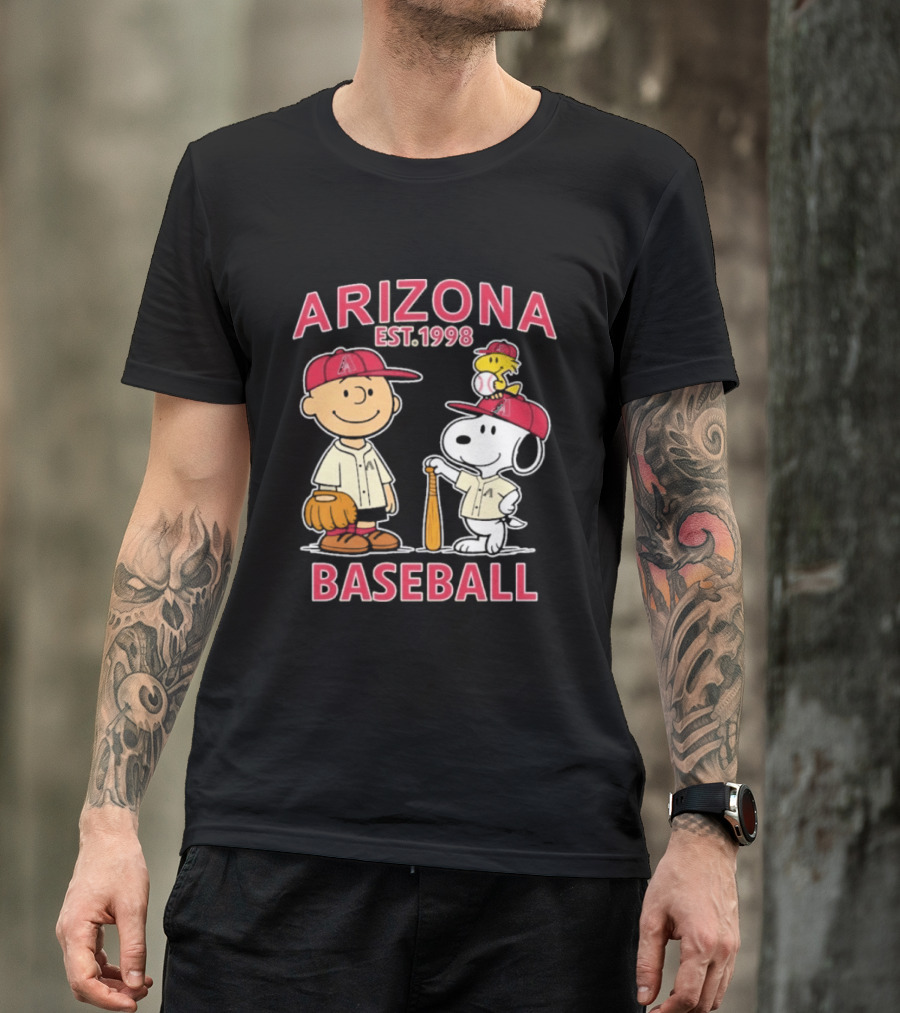 Arizona Est. 1998 Snoopy Woodstock Baseball Team Brown T-Shirt