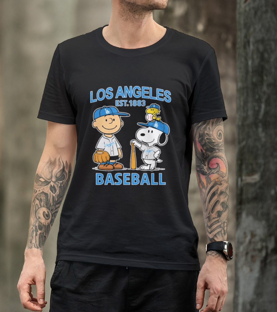 Los Angeles Baseball Est. 1883 Snoopy Woodstock Peanuts Brown T-Shirt