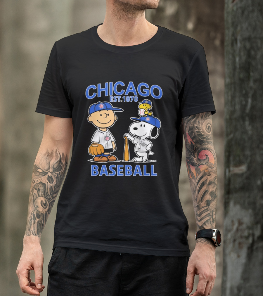 Chicago Est 1870 Snoopy Woodstock Baseball Charlie Brown Cubs T-Shirt