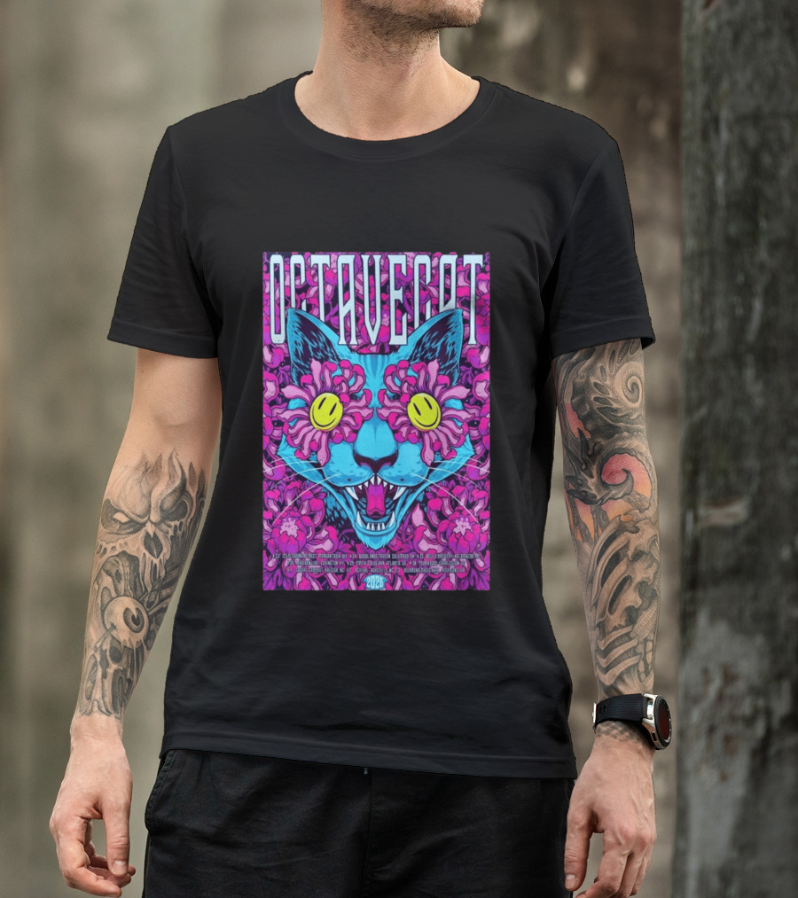 Octave Cat 2026 Psychedelic Spring Tour Dates Floral Cat T-Shirt