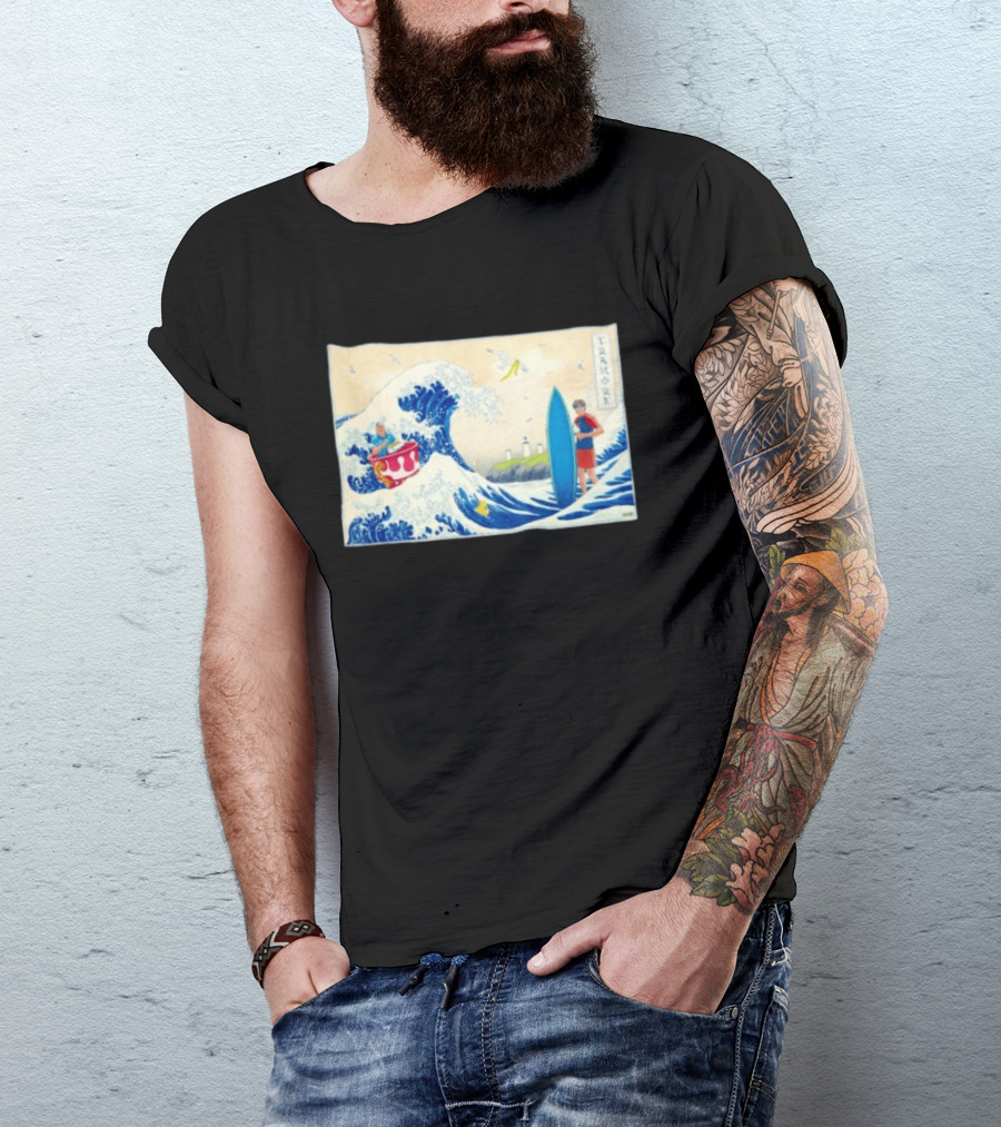 The Great Wave Tramore Surfing Scene Japan Irish Coast Fusion T-Shirt