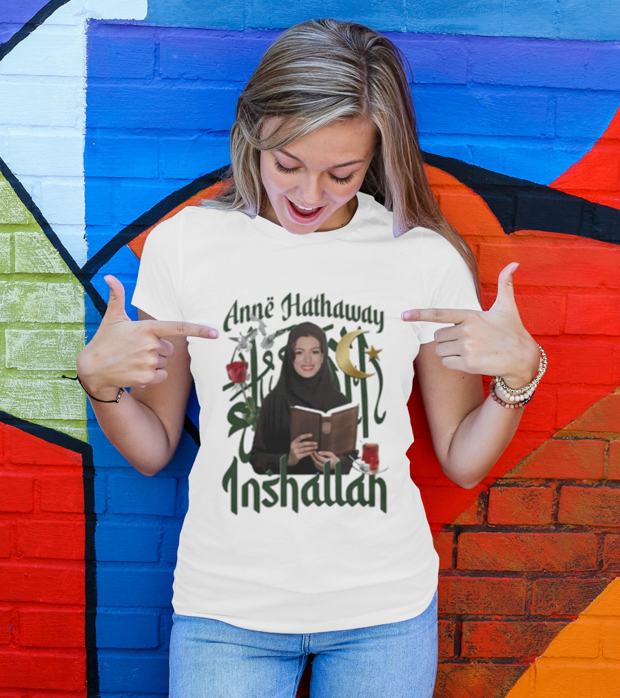 Anne Hathaway Inshallah Book Crescent Moon Tea T-Shirt