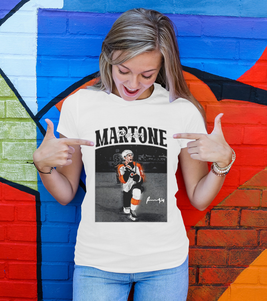 Porter Martone Fly Hockey Celebration With Signature T-Shirt