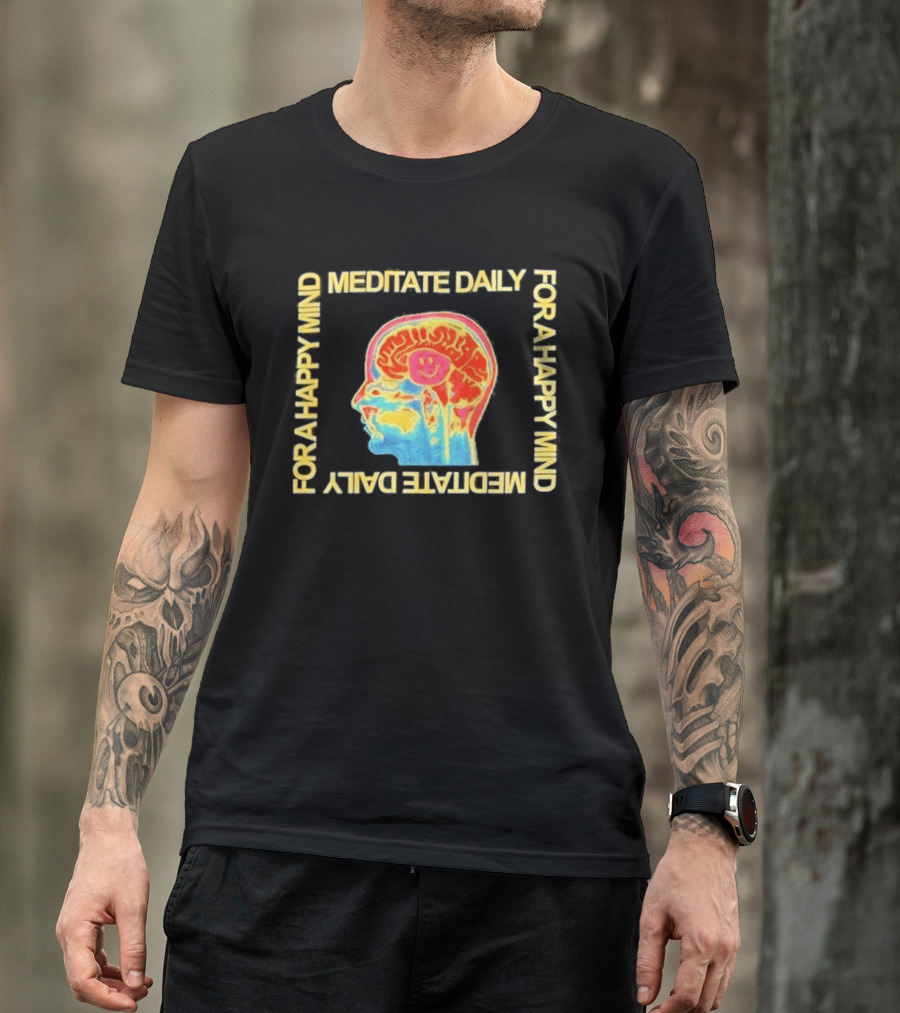 Meditate Daily For A Happy Mind Colorful Brain T-Shirt
