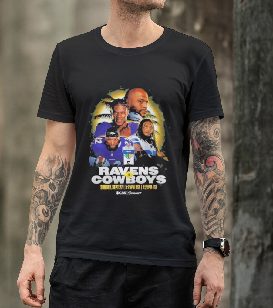Rio Game 2026 Baltimore Ravens Vs Dallas Cowboys September 27 Matchup Sunday 1 P.M. BRT T-Shirt
