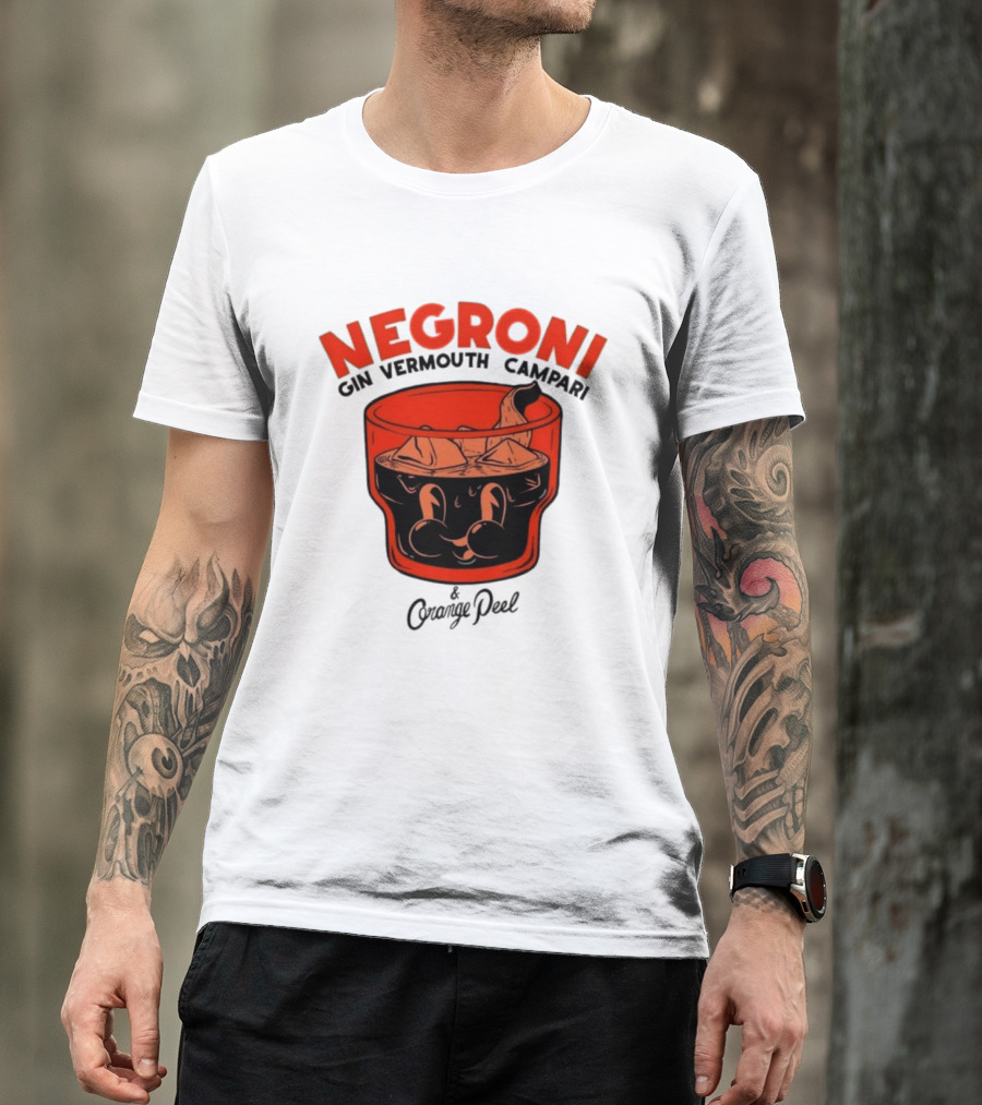 Negroni Gin Vermouth Campari With Orange Peel And Ice Retro Comic T-Shirt