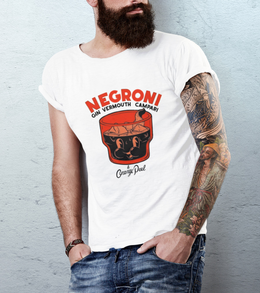 Negroni Gin Vermouth Campari With Orange Peel And Ice Retro Comic T-Shirt