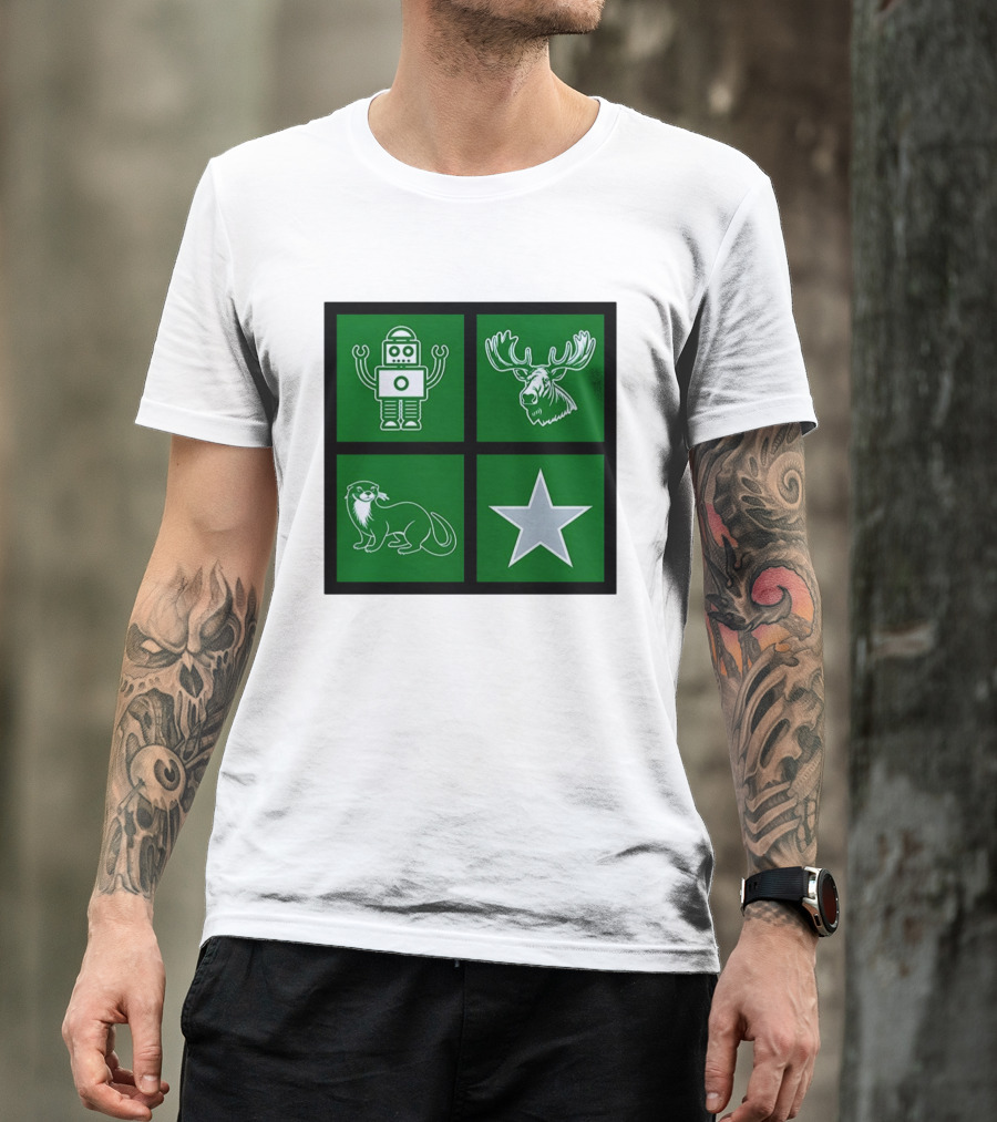 Robot Moose Otter Star Quadrant On Green T-Shirt