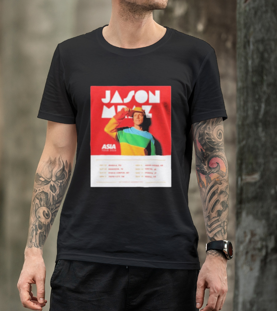 Jason Mraz Asia Tour Manila Bangkok Kuala Lumpur Taipei Hong Kong Tokyo Osaka Seoul 2026 T-Shirt