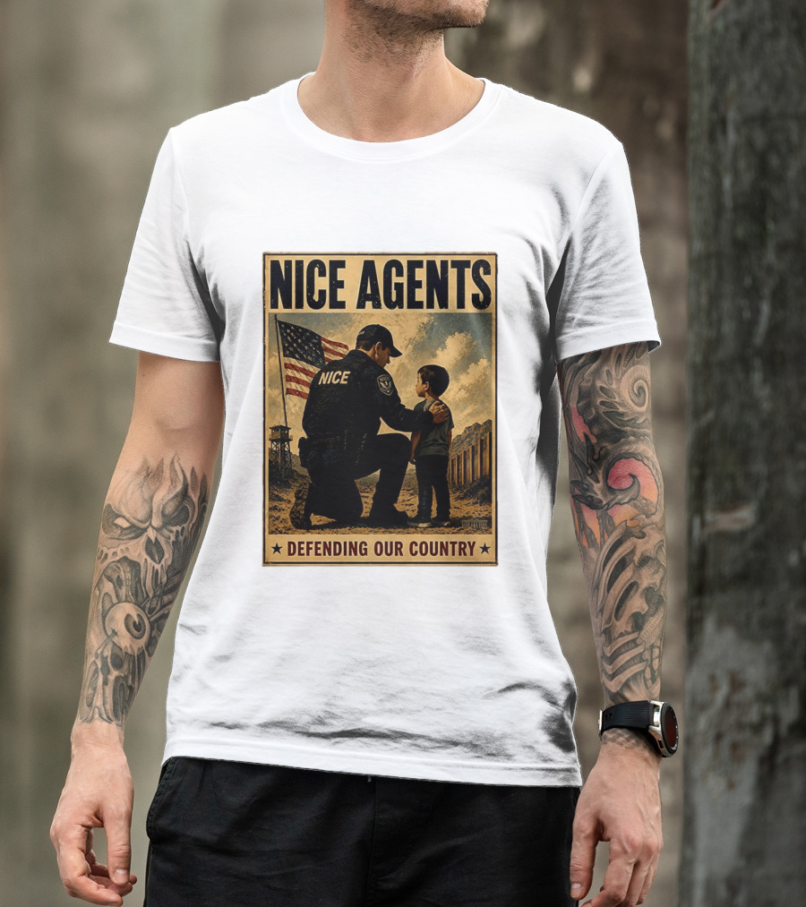 Nice Agents Defending Our Country Flag Patch Officer And Child T-Shirt