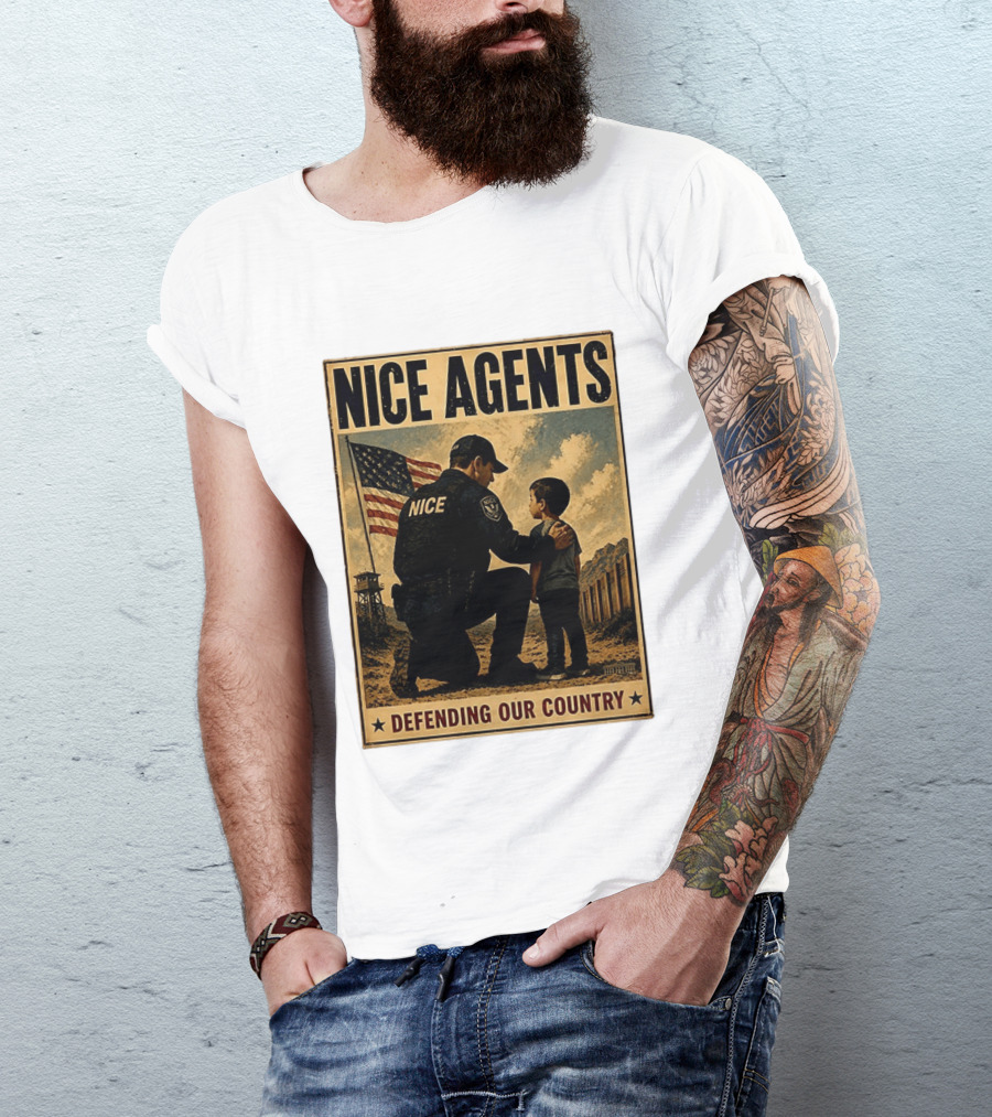Nice Agents Defending Our Country Flag Patch Officer And Child T-Shirt