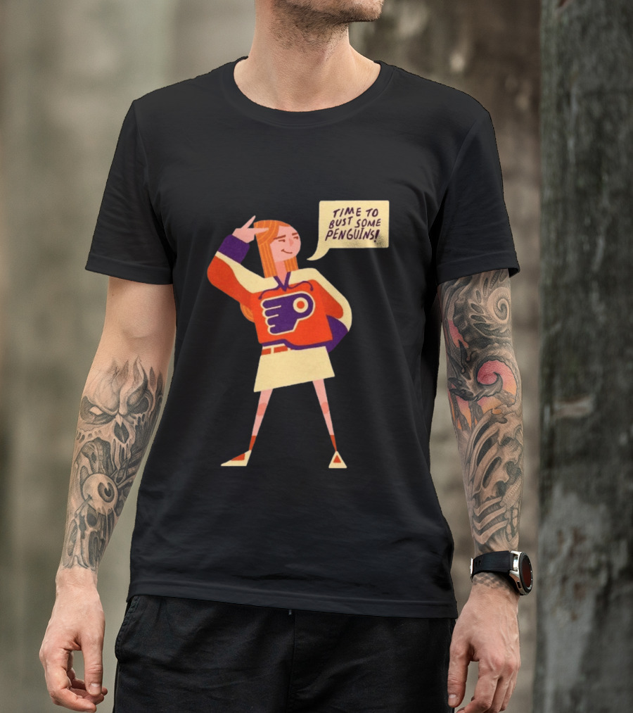 Philadelphia Flyers Time To Bust Some Penguins Retro Cartoon T-Shirt