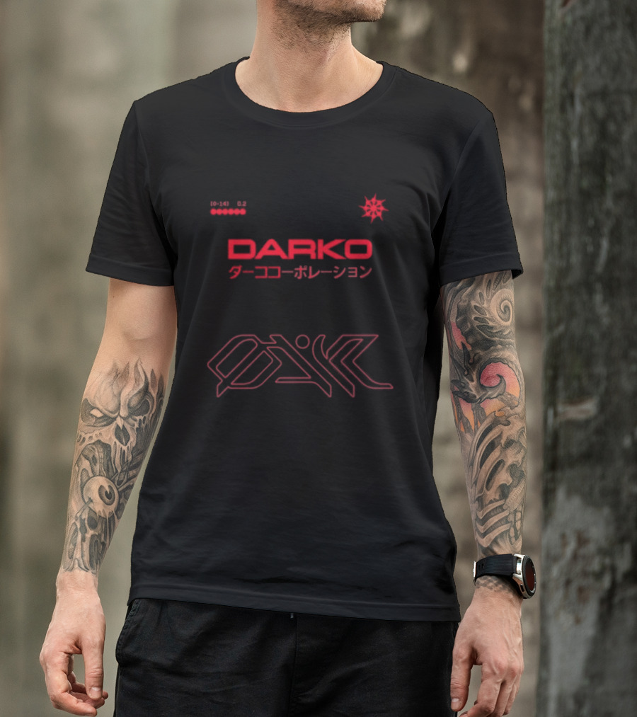 Darko Creative Dept Windbreaker Star Symbol Japanese Text Red And White T-Shirt