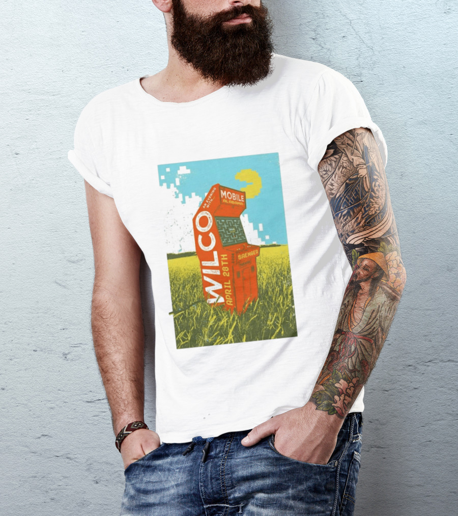 Wilco Saenger Mobile Alabama April 28th Arcade Retro Concert T-Shirt