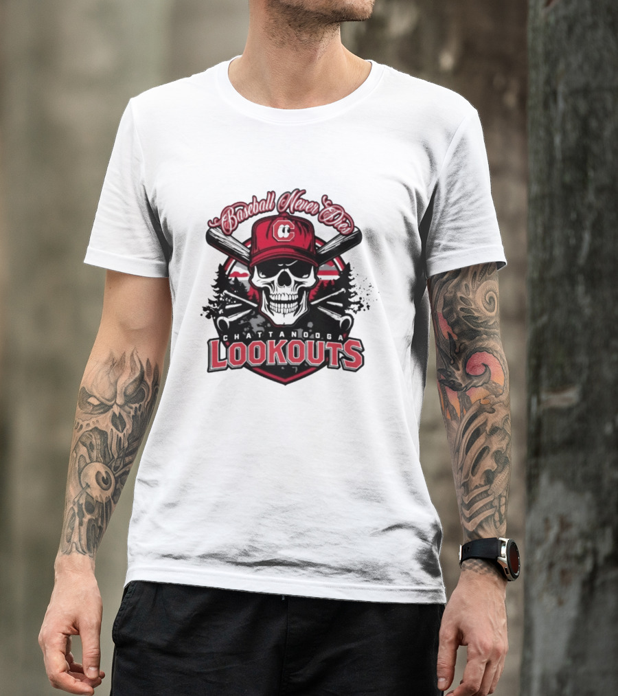 Chattanooga Lookouts Twisted River Skull Bats T-Shirt
