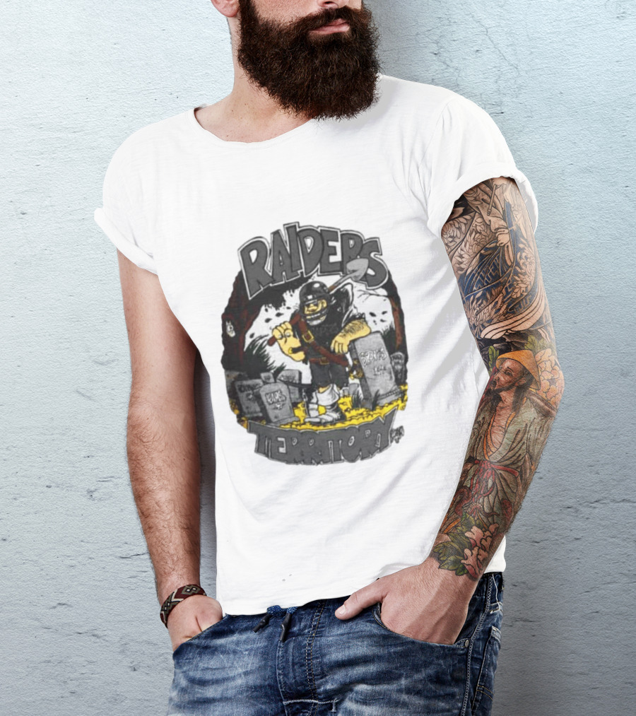 Raiders Territory Cartoon Character With Shovel And Tombstones T-Shirt