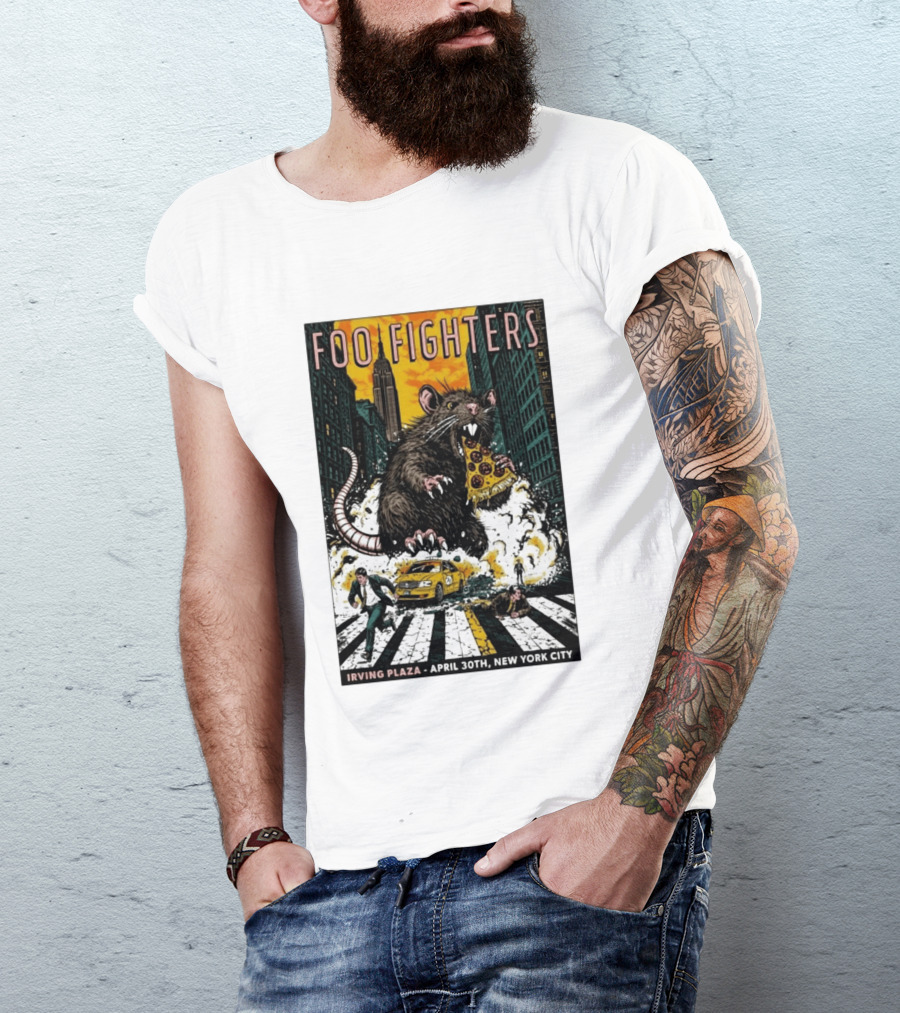Foo Fighters NYC Irving Plaza April 30 2026 Giant Pizza Rat T-Shirt