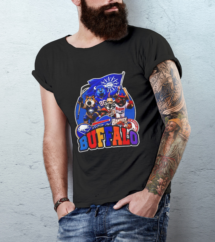 Buffalo Sabres Bills Bandits Bisons Mascot Squad T-Shirt