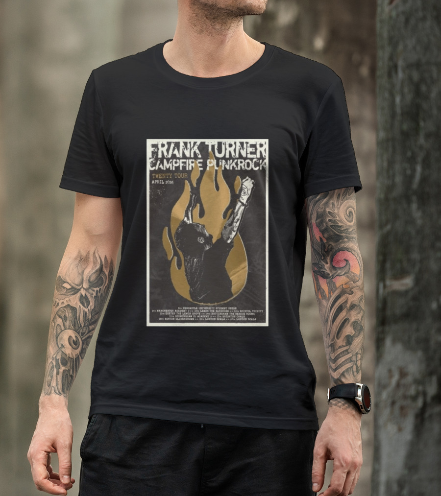 Frank Turner Campfire Punkrock Twenty Tour April 2026 Manchester Leeds Bristol Exeter Nottingham Birmingham Brighton Boston London T-Shirt