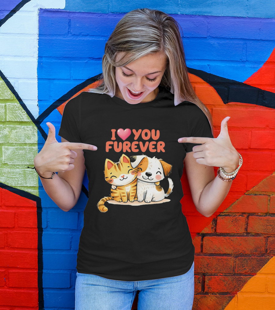 I Love You Furever Cat Hugging Dog T-Shirt